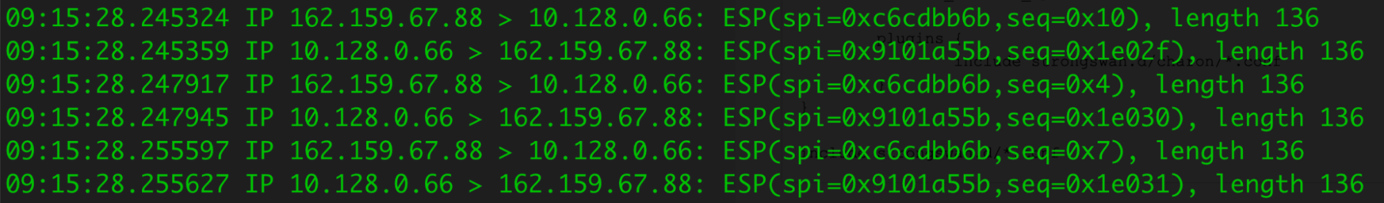 tcpdump shows the IPsec encrypted packets from Cloudflare’s health probbes
